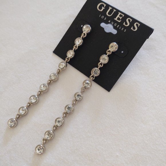 NWT GUESS Silver + Clear-Stones Earrings Jewelry~ - Picture 1 of 3